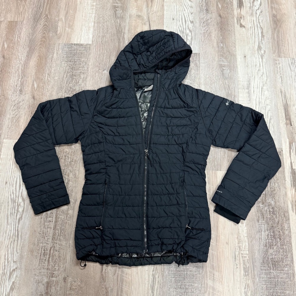 Columbia Womens Omni-Heat Hooded Puffer Jacket Black Full Zip Small